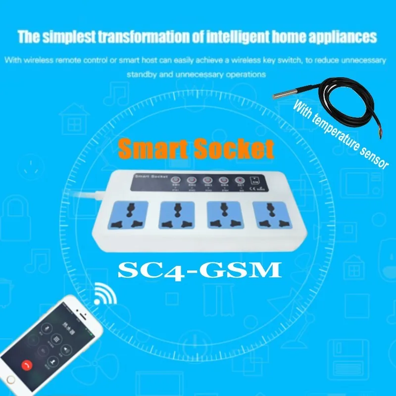 SC4 SC3 GSM с датчиком температуры 4 розетки GSM SMS Пульт дистанционного управления беспроводной умный переключатель разъем питания Модуль управления Лер