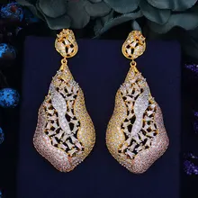 GODKI 64mm Luxury Trendy Iregular Geometry 3 Tone Mixed Full Mirco Cubic Zirconia Naija Wedding Drop Earring Fashion Jewelry