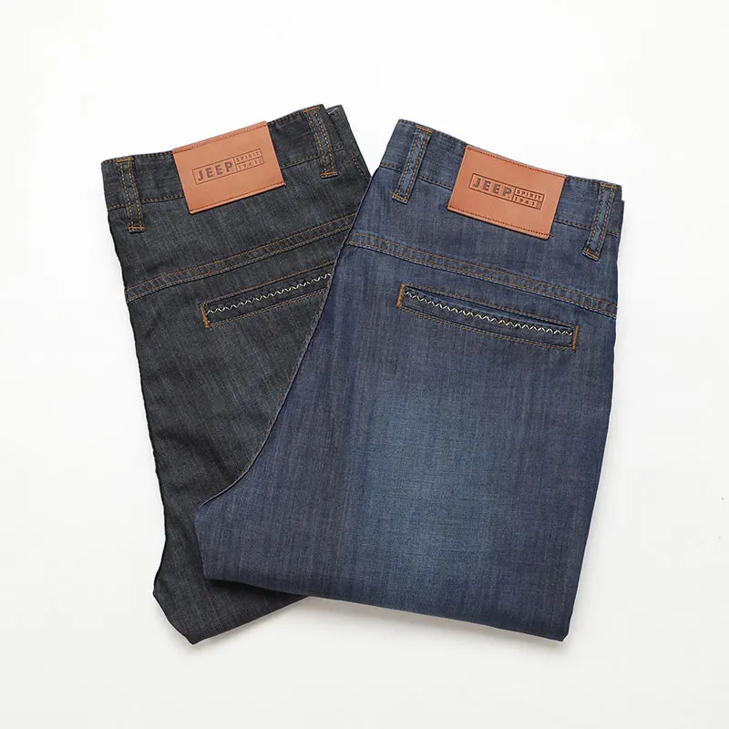 Summer JEEP Brand Cotton Smart Casual Jeans Elastic Men's Casual Full Length Retro Simple Jeans Cotton Pants Fashion Trousers 44 (1)