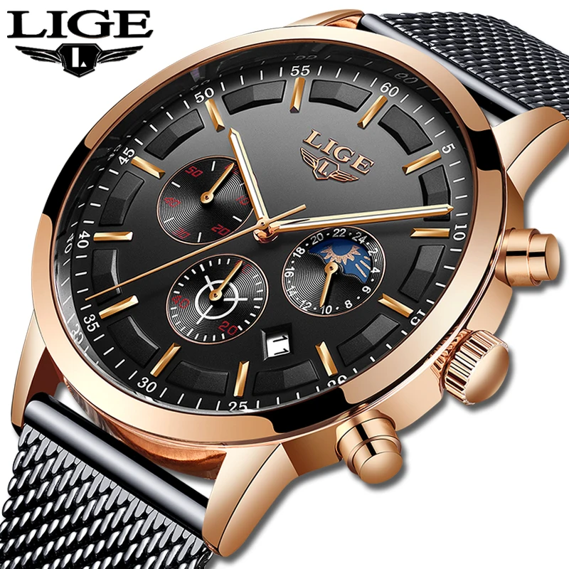 

2019 LIGE Mens Watches Top Brand Luxury Casual Quartz WristWatch For Men Military Full Steel Waterproof Sport Clock Reloj Hombre
