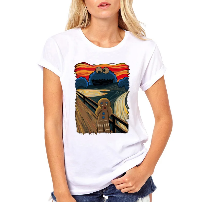 

Summer T-shirt Women Funny Cookie Monster Design Printed The Cookie Muncher Scream design Fashion street tops