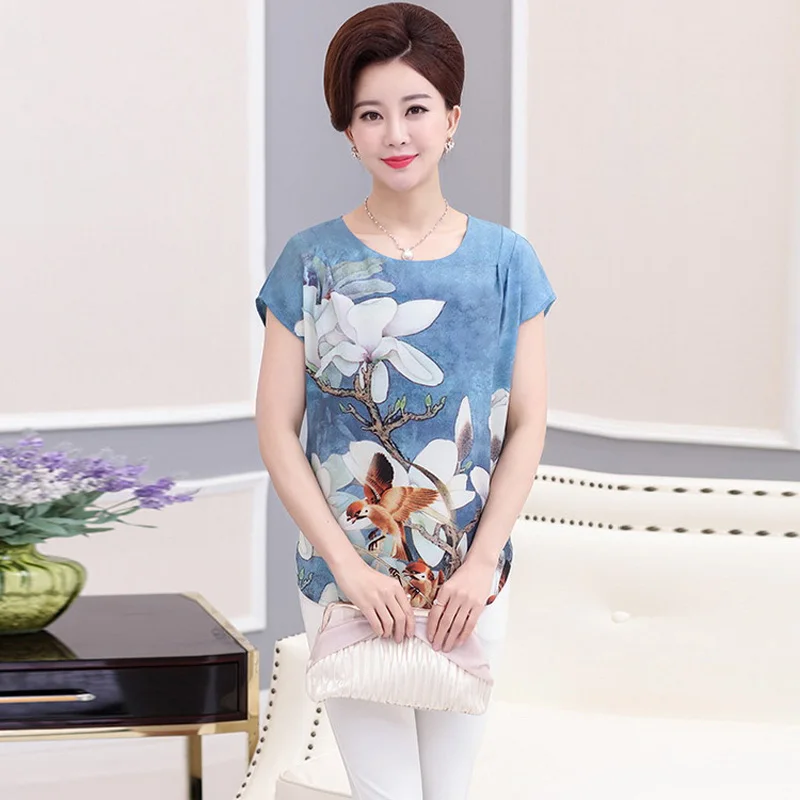 Среднего и пожилого возраста большие размеры шифоновая рубашка среднего возраста женская летняя новая футболка PXOS16LEX3437