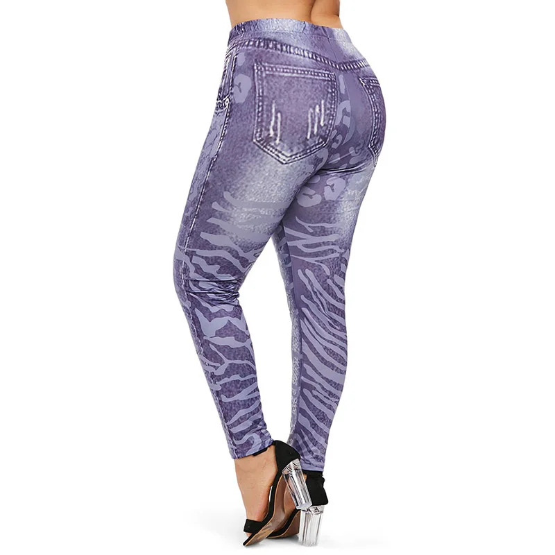 PlusMiss размера плюс 5XL XXXXL 3D эластичную искусственную деним джинсы с принтом обтягивающие Джеггинсы Для женщин Высокая Талия Леггинсы большой Размеры плотные леггинсы для девочек; леггинсы