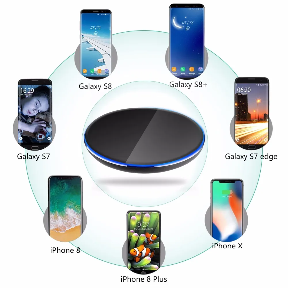 SOONHUA Aluminum Alloy Shell Intelligent Wireless Charger Fast Charging Pad With Soft LED Indicator Universal For iPhone Samsung