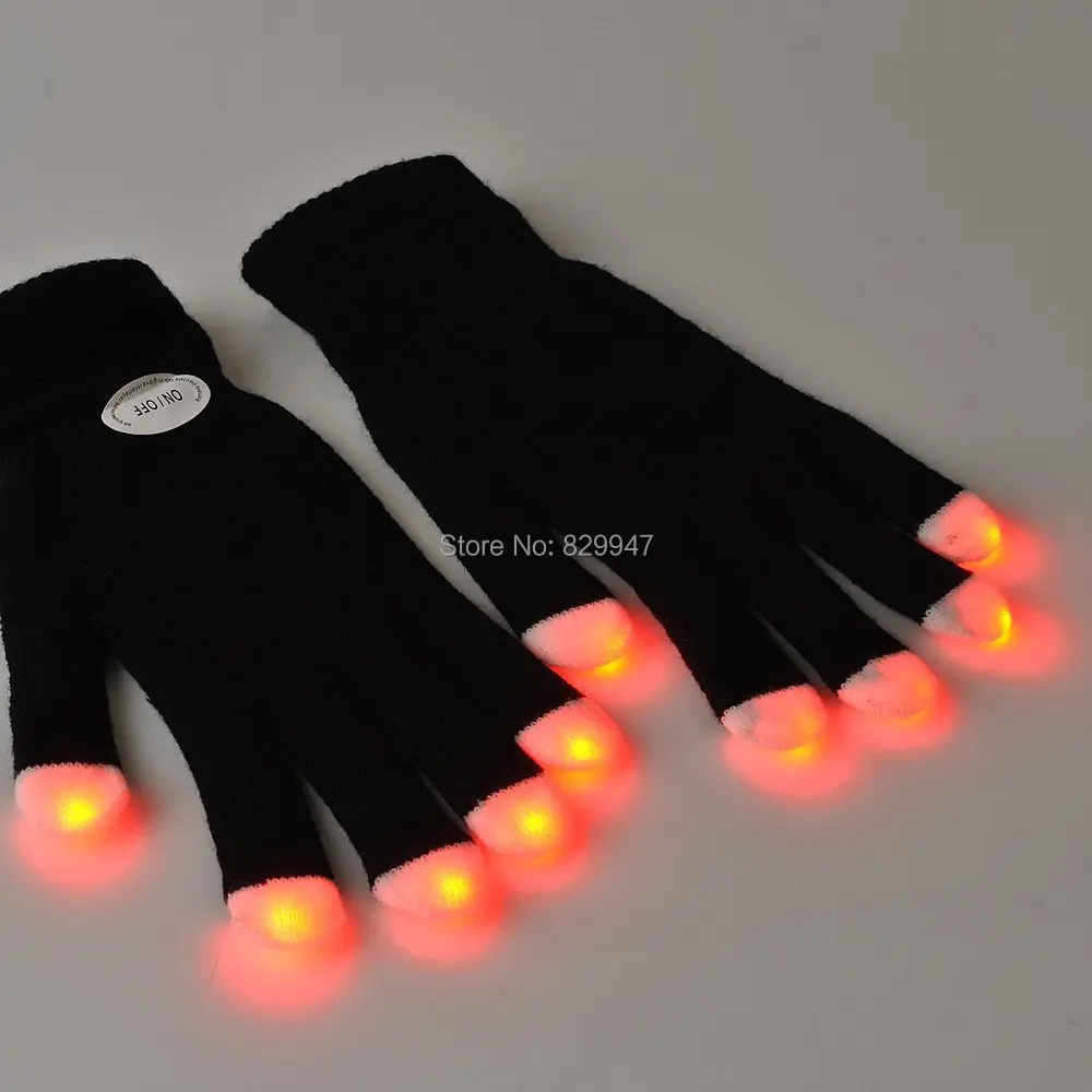 Free Shipping (6 pairs/lot) Flashing Light Up Fingertip Led Gloves