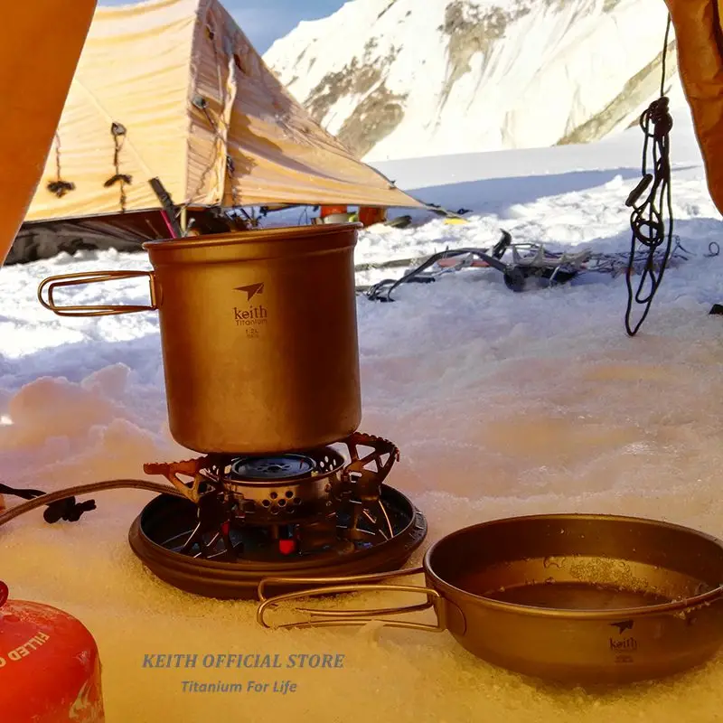 Keith titanio 1.2l olla 400 ml tazón mango plegable cocinar Sets Titanium pot set camping senderismo picnic Utensilios de cocina Utensilios