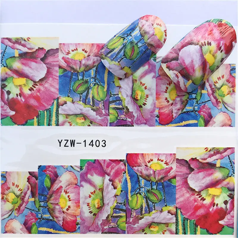 YWK 1 лист градиентный цветок серии наклейки для ногтей наклейки Цветочные/единорог клей Маникюр наклейки Шарм Дизайн ногтей украшения - Цвет: YZW-1403