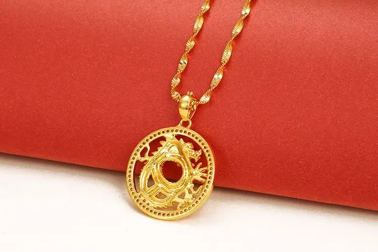 MxGxFam дракон кулон ожерелье для мужчин женщин Китайский древний талисман чистого золота цвет AAA+ кубический зрикон с 45 см цепи