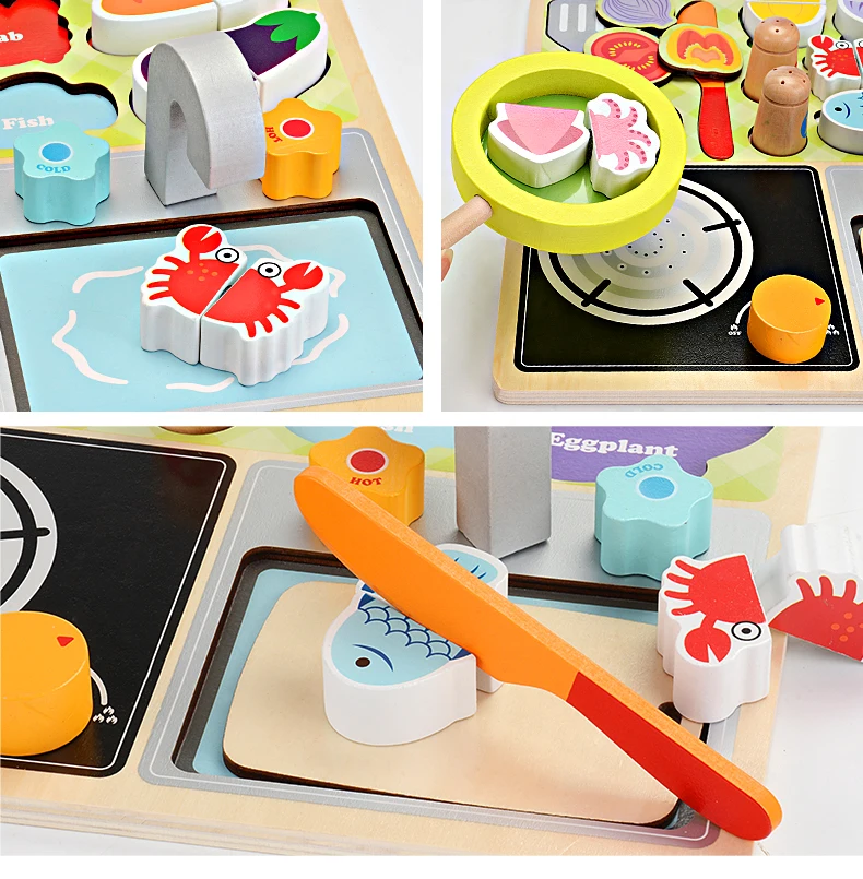 Comida de Madeira Zalami Brinquedo Educativo Cozinha Brinquedos Conjunto Crianças Churrasco Mercado Frutas Fingir Papel Jogar 9 Cheap Quebra-cab.