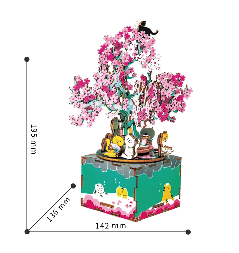 DIY деревянная музыкальная шкатулка Вишневое дерево 3D деревянная головоломка Сборная модель строительные наборы игрушки для девочек подарок на день рождения AM409