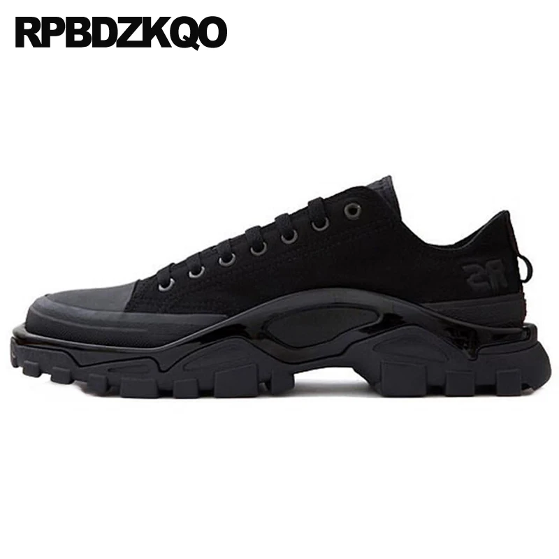 

plain canvas shoes breathable trainers flats round toe creepers spring autumn footwear sneakers thick sole muffin black women