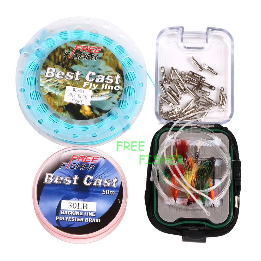 Free Fisher Fly Fishing Kit Fly Lines Leaders Loop Connector Backing Color Random Box Flies