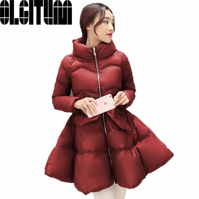 Hot saleing 2017 New Arrival Winter Women Down And Parkas Thick Bow Waist Fluffy Skirt Warm