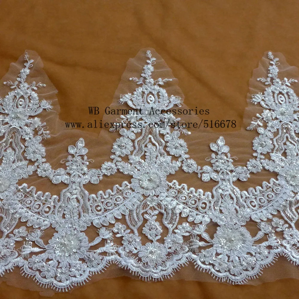 Кружевная вышивка из тюля с белыми блестками 35 см 1 ярд | Дом и сад