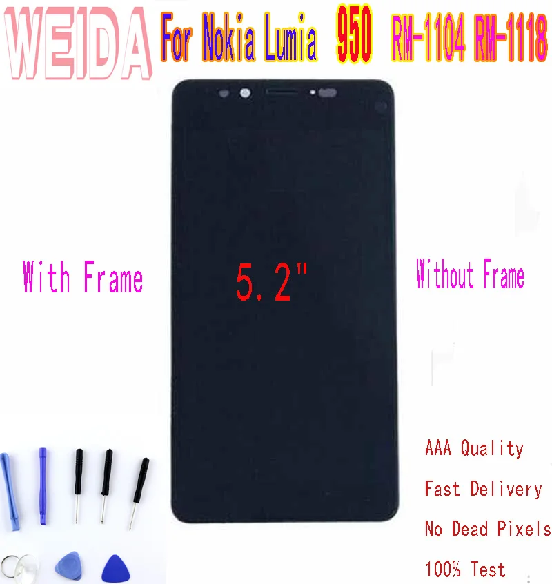

WEIDA 5.2" For Nokia Lumia 950 RM-1104 RM-1118 LCD Display Touch Screen Digitizer Assembly Frame with Tool