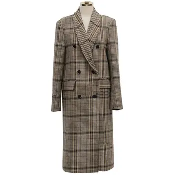 

Fashion women's woolen coat long section new autumn and winter double breasted OL career slim wool blends coat