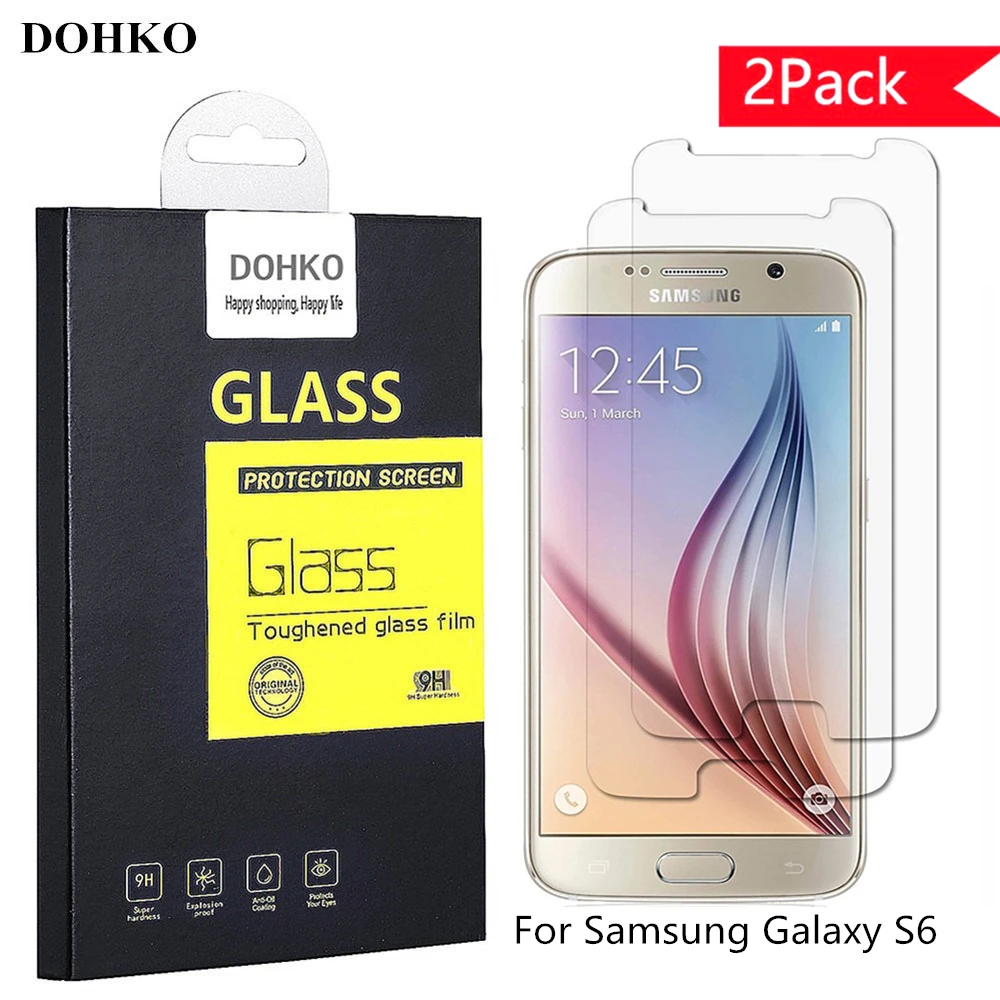 DOHKO 9H Hardness Tempered Glass Screen Protector for Samsung Galaxy S6 5.1 inch [Transparent