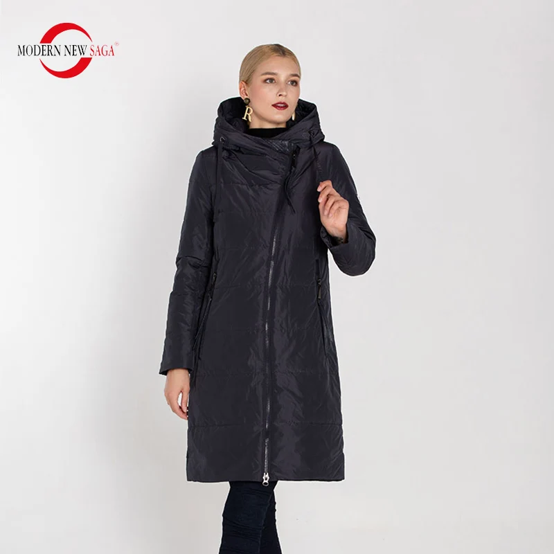 MODERN NEW SAGA Women Long Style Coat And Jacket Winter Warm Parkas Female Solid Zipper Outerwear Casacos De Inverno Feminino