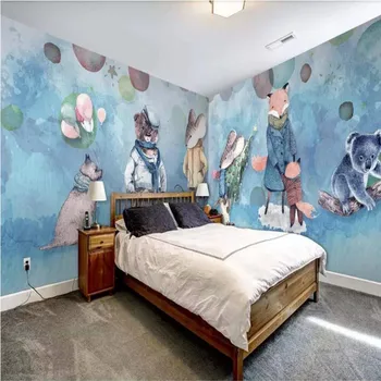 

Custom wallpaper children's room cartoon forest animal rabbit mouse whole house background wall high-grade waterproof material