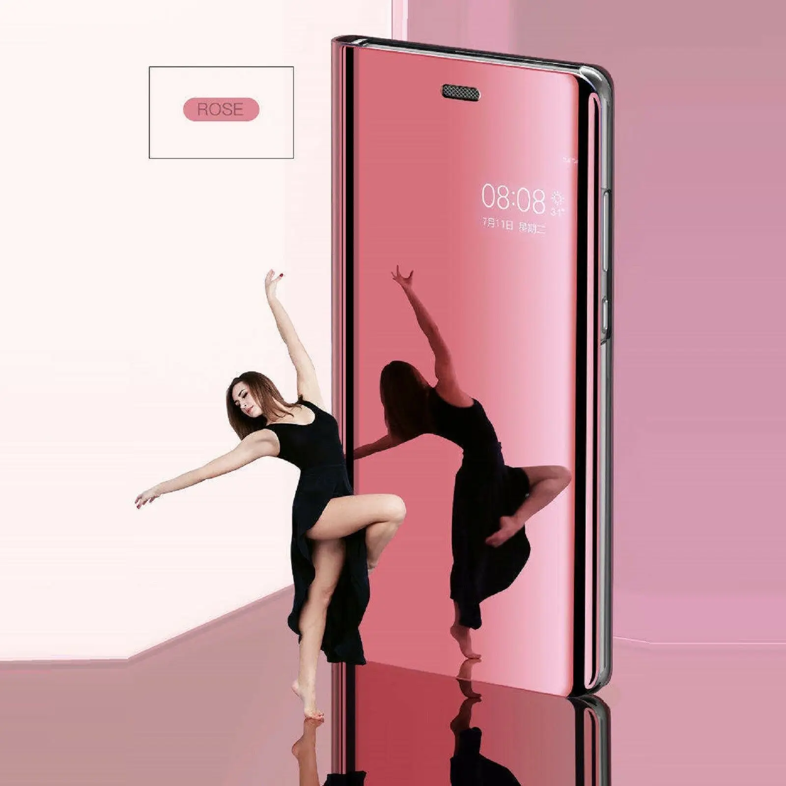 Зеркальный смарт-чехол С Откидывающейся Крышкой для Oneplus 7 Pro 6t 6 5t роскошный полный защитный чехол для телефона One Plus 7 6t 5t 7pro - Цвет: Rose Gold