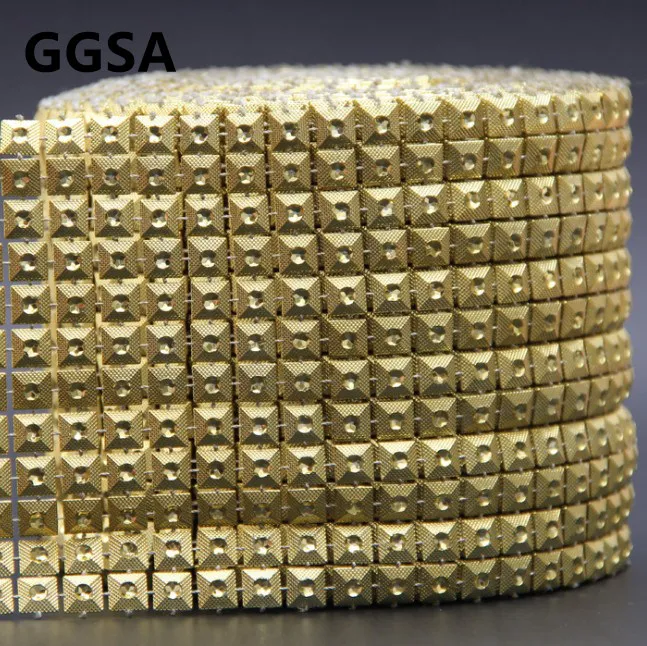 10yards High quality 12 rows Pyramid Gold Silver Metallic Plastic Mesh Trim Apparel Applique DIY Garment Wedding accessories