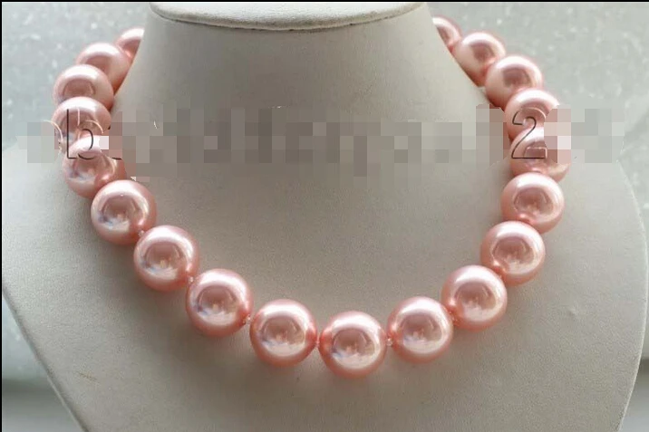 

FREE SHIPPING 18" Natural 18mm Pink Round Shell Pearl Necklace #f1765!
