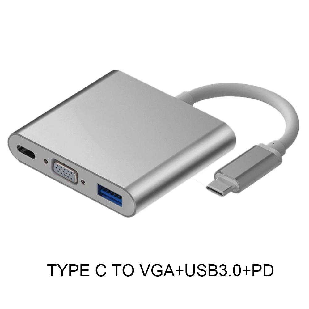 4 в 1 USB C HDMI Тип c к HDMI 4 к адаптер VGA USB3.0 аудио видео конвертер PD 87 Вт быстрое зарядное устройство для Macbook pro samsung s9 s10 - Цвет: gray