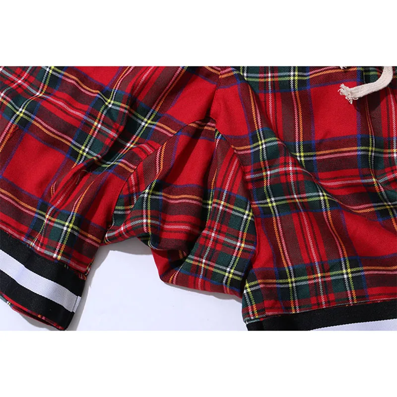 Men's Scottish Plaid Shorts Fashion Streetwear Side Zipper Lattice Mesh Stretch Waist Loose Knee length Justin Bieber Same Short