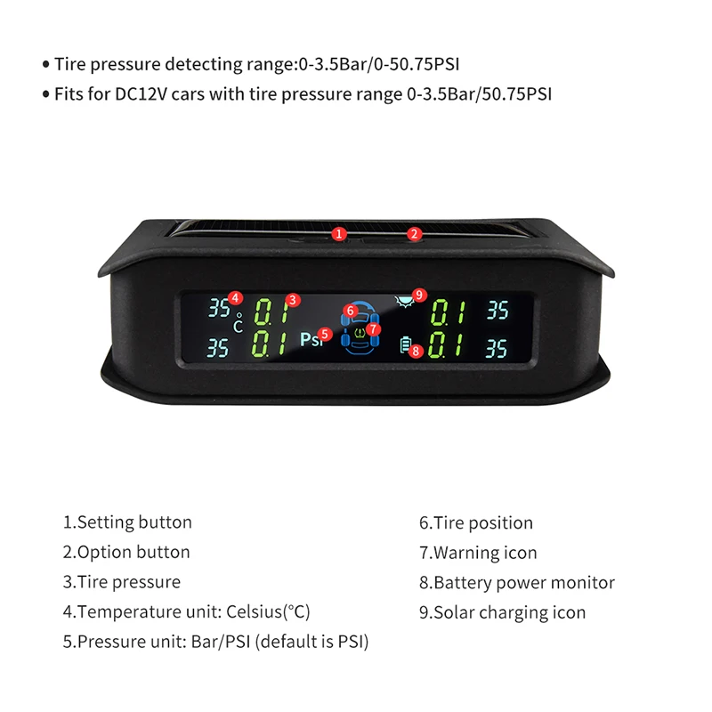 Монитор давления в шинах Easyguard перезаряжаемый TPMS с 4 внутренними датчиками и