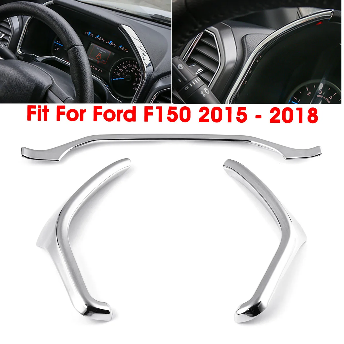 

3pcs Chrome Car Dashboard Instrument Box Decorative Cover Trim Interior Accessories For Ford F150 2015-2018