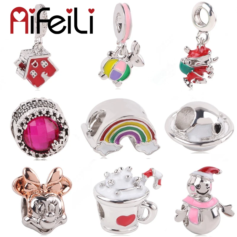

AIFEILI 1Pcs Mixed Antique Silver Robot Charm Beads Fit DIY Pandora Bracelet for Women Jewelry Making