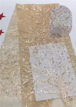 

Popular tulle mesh fabric latest French net lace fabric with sequins for lady PDN378(5yards/lot) many color