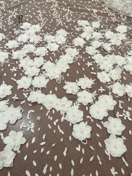 

3d flower embroidery lace S-7132 with beads luxury french net lace fabric for bridal dress