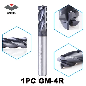 

1PC ZCC.CT GM-4R Solid Carbide 4 flute end mill with straight shank cutting tools milling cutter square head with conner radius
