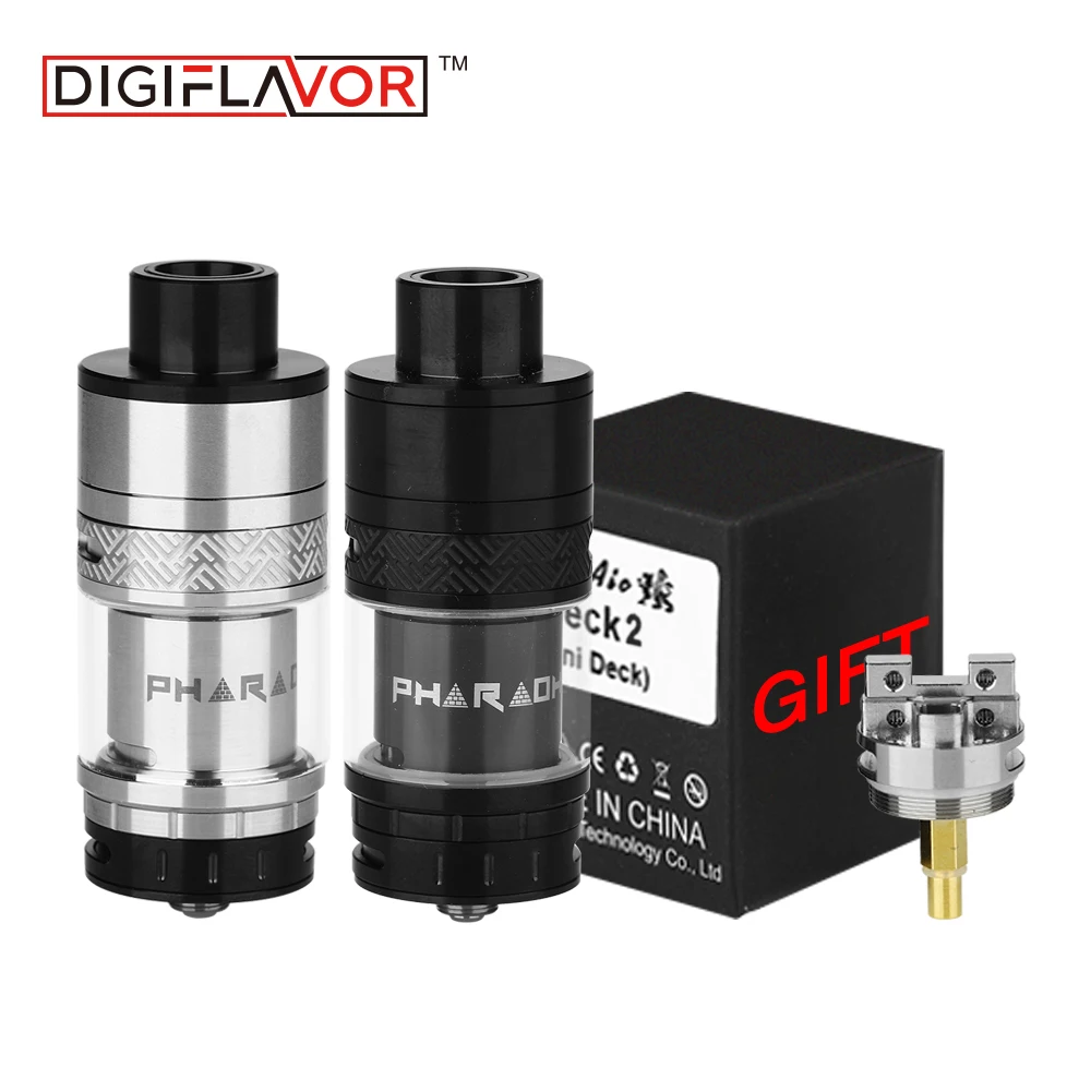 

Original Digiflavor Pharaoh RTA 4.6ml Tank Rebuildable Atomizer with extra Interchangeable DIY Coils Deck 2 for Huge Vapor Cloud