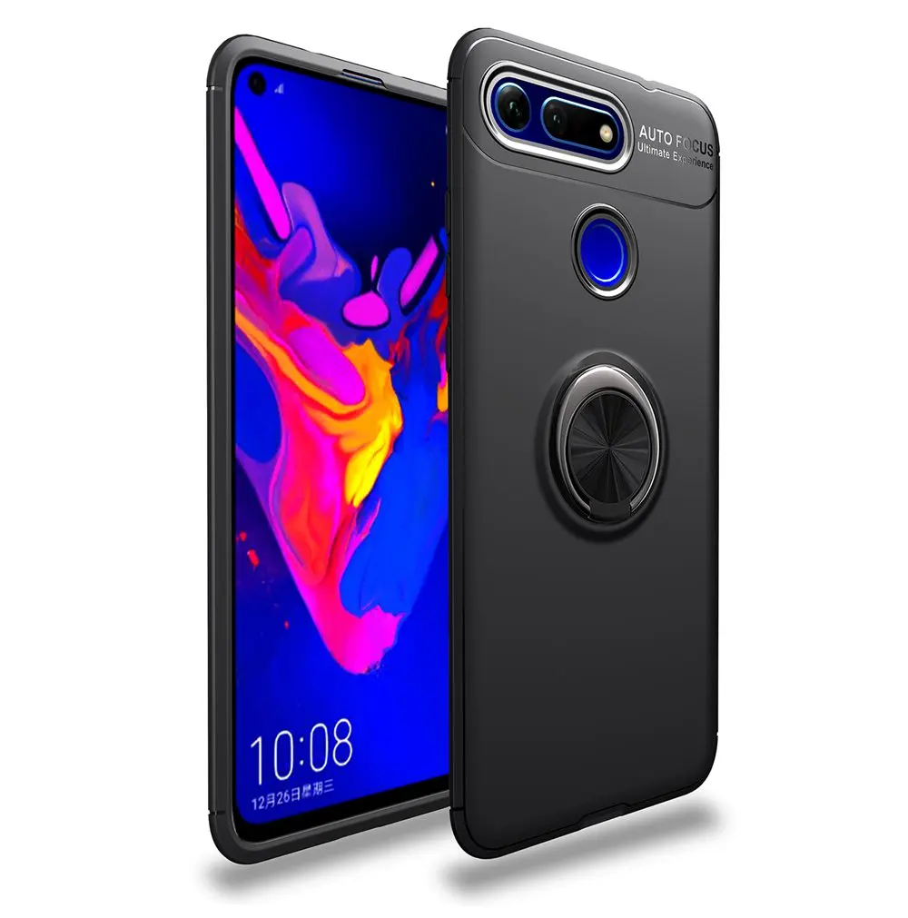 

360 degrees Adjustable metal Ring Stand Grip Shock Absorbing soft TPU Back Cover case For huawei honor view 20 v20/huawei Nova 4