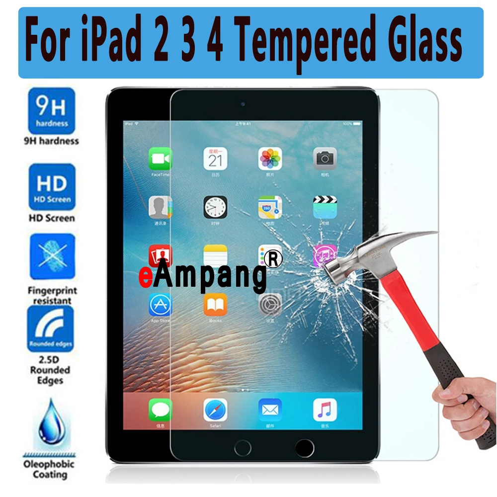 

Premium Tempered Glass for Apple iPad 2 3 4 Clear ScratchProof Screen Protector Glass Film for iPad2 / iPad3 / iPad4 9.7