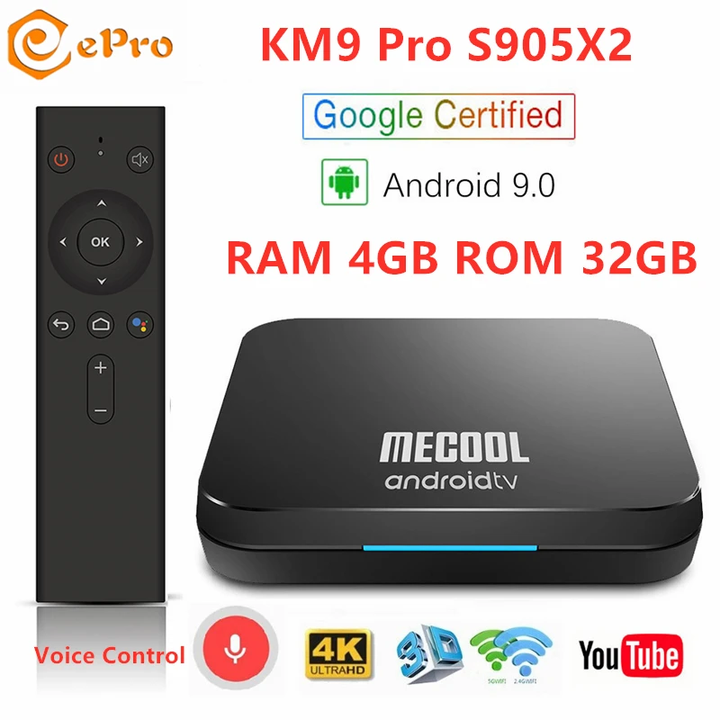 MECOOL KM9 Pro S905X2 ТВ коробка Голосовое управление Android 9,0 KM9Pro 4 ГБ 32 ГБ Google Сертифицированный Smart tv Box 2,4G 5G wifi BT4.0 KM9 Pro