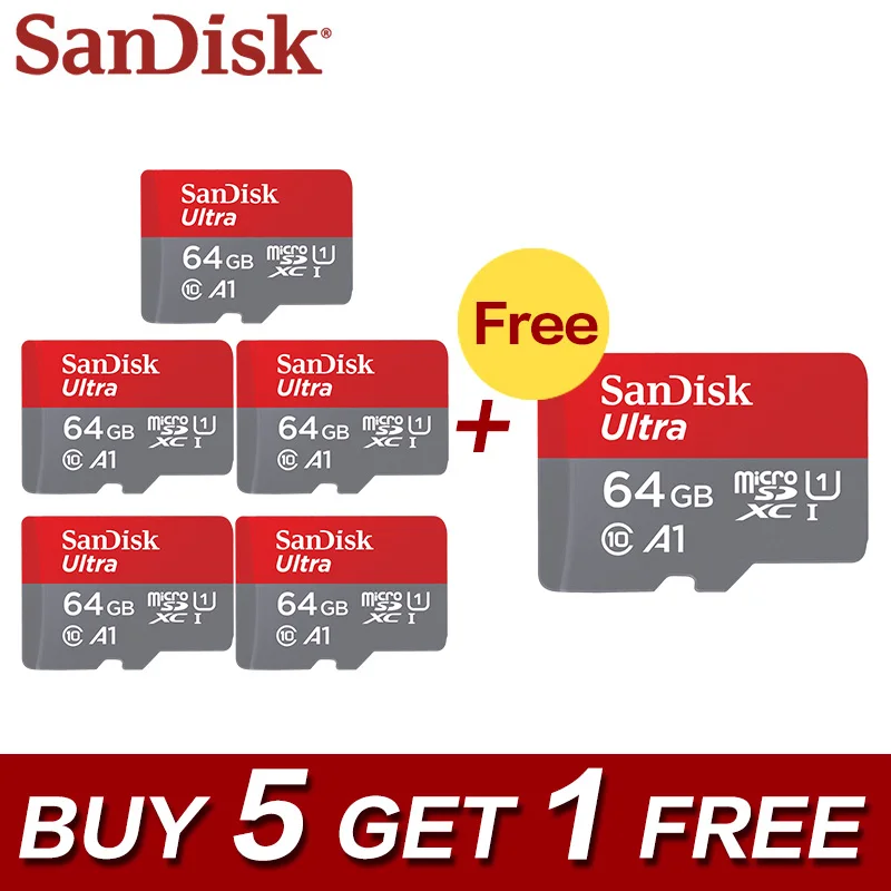 Лучший Купить 5 получить 1 Бесплатный карты памяти SanDisk 64 ГБ 32 ГБ Micro SD карт до 98 м с Class 10 A1 UHS I Ультра карты памяти Microsd 128 ГБ 200 ГБ