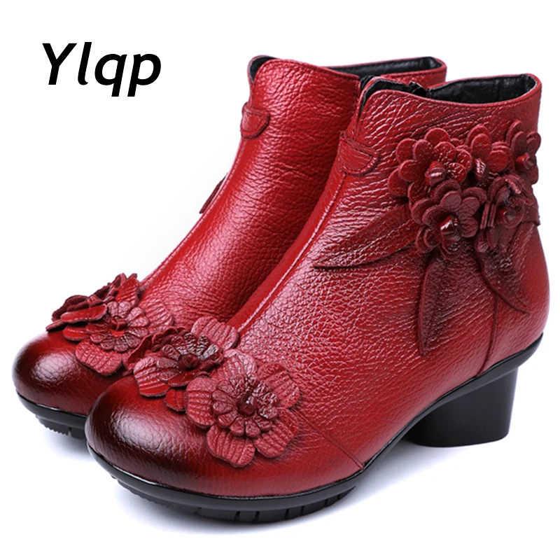 

2019 New Arrival Vintage Boots Genuine Leather Ankle Boots New Winter Women Warm Shoes Soft Non-Slip Bottom Soles Plus Size