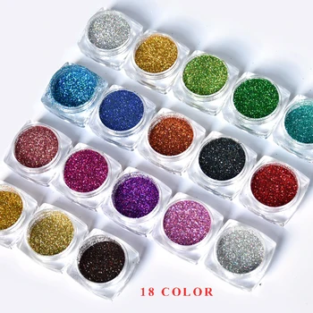 

18 jar/lot 0.2mm Laser Nail Art Glitter Powder(1/128 .008) Extra-fine Shinning Holographic-Laser Dust Powder Glitter Nail Powder