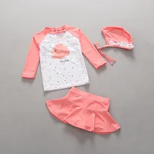 Разделение с длинным рукавом Солнцезащитный крем Anti Uv девушки купальники лето для маленьких девочек Купальники Двойка пляжные ванный комплект