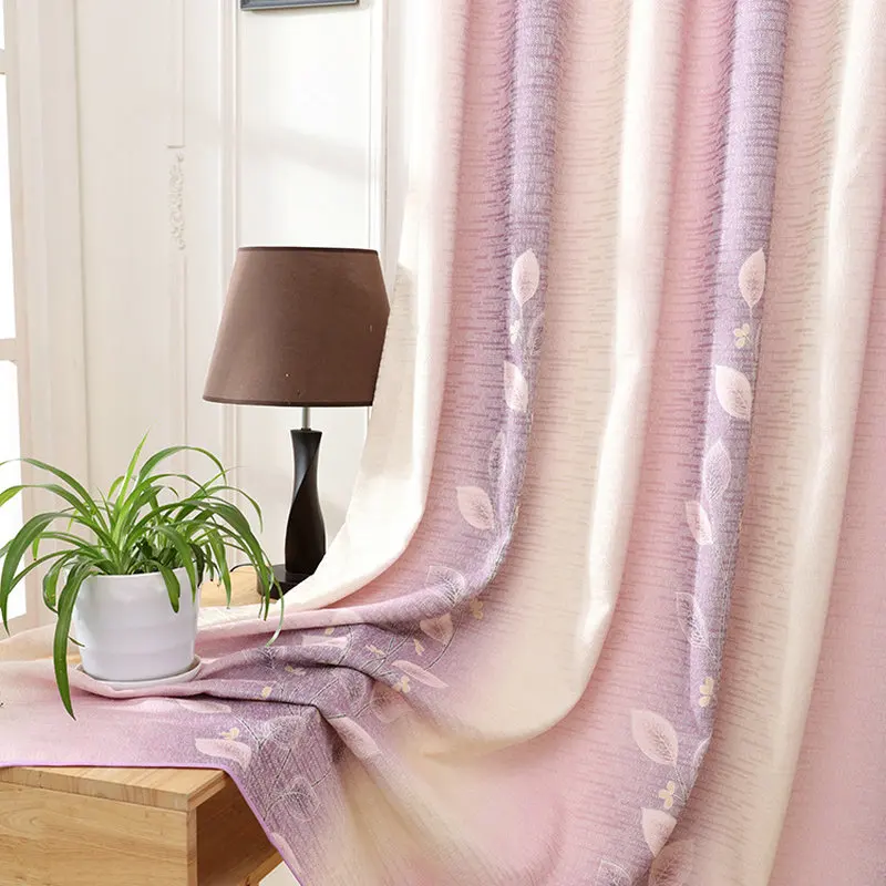

Modern Style Cotton Linen Blackout Curtains Leaves Priented Purple/Green Color Cloth For Adult Child Living Room Bedroom Decor