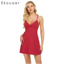 Ekouaer, женское нижнее белье, ночная рубашка, летняя одежда для сна, кружева, пэчворк, сексуальная сорочка на бретельках, ночная рубашка с стрингами