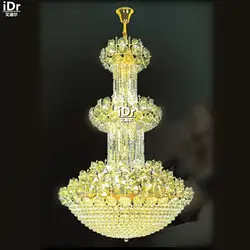 Люстры Моды красивый кристалл лампы золотой полированного металла лампы Отели Вилла лампа 120 см Ш х 200 см H