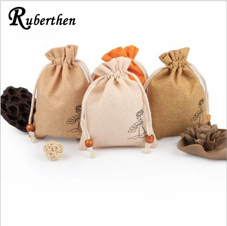 Льняная сумка с принтом Ruberthen, сумка для коллекции ювелирных изделий, сумка на шнурке, карман для хранения, сумка для ювелирных изделий из бисера