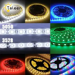 TSLEEN + дешевые + DC12V Водонепроницаемый Светодиодные ленты RGB 5050 3528 светодио дный полосы света 1 м 5 м ленты неон светодио дный 60 светодио дный/m