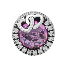 Berloque 925 стерлингового серебра переплетенная любовь розовые кристаллические очаровательные бусины для изготовления ювелирных изделий подходят оригинальные бусины Браслеты mujer DIY