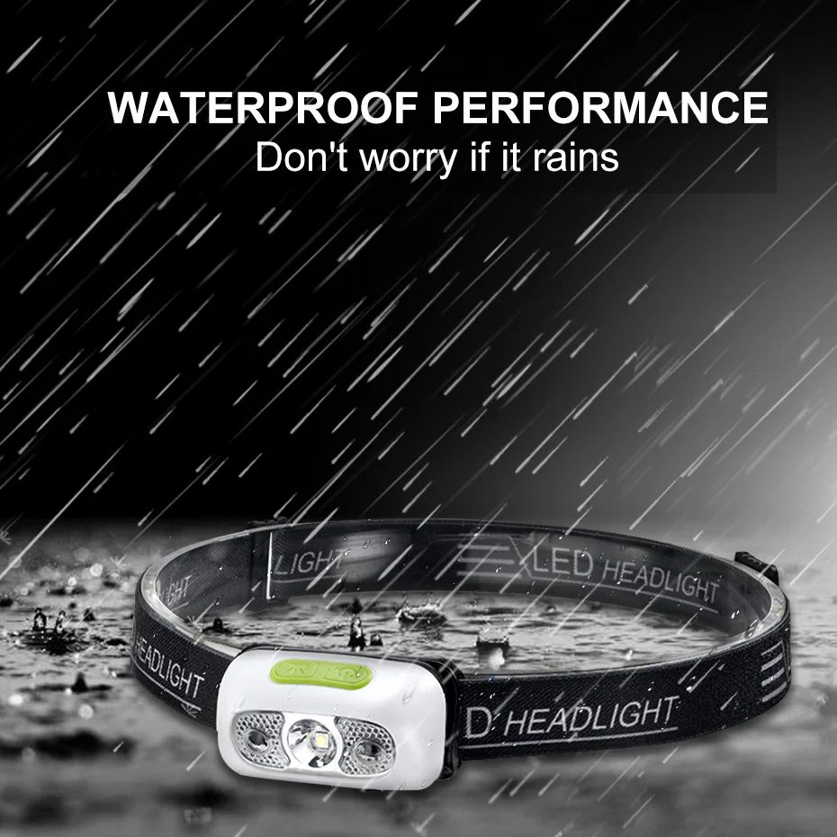 

Mini XPE LED Headlamp 5 Mode Waterproof Fishing Headlight Head Flashlight Torch Lanterna With LED Body Motion Sensor for Camping