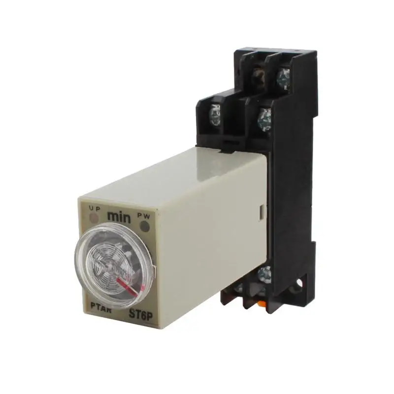 

AC 220V Relays 0-10min 8-Pin DPDT 35mm DIN Rail Mount Knob Control Time Delay Time Relay w Socket For Installation UP-PW